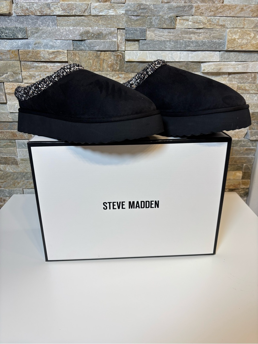 Steve Madden Selena Platform Slippers Black Suede Mules Size 9 NIB Tazz - Picture 5 of 8